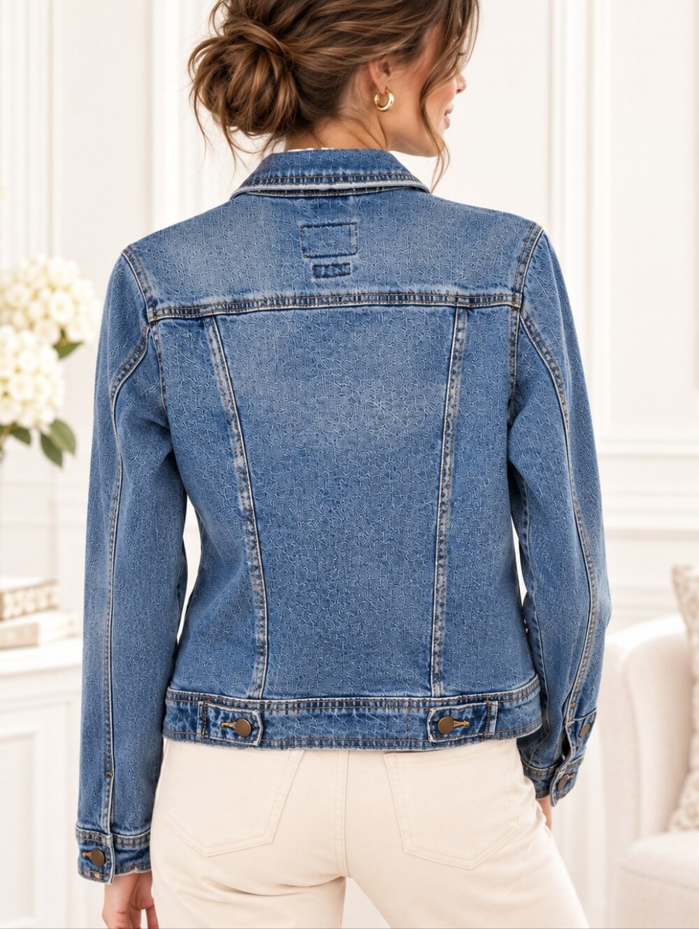 Universal Thread Blue Denim Trucker Jacket Stretch Cotton | Size Small - Picture 3 of 9